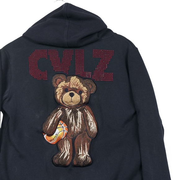CivilizeD Other - CivilizeD Black Basketball Teddy Bear Rhinestone Zip Hoodie Small Streetwear Y2K
